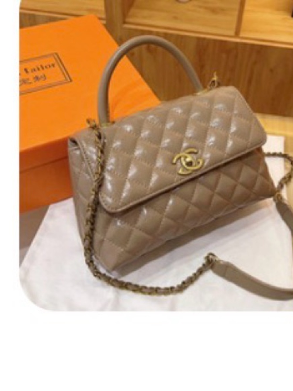 Chic Quilted Top-Handle Shoulder Bag - Taupe